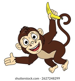Cartoon Illustration of a Cheerful Monkey