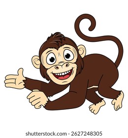 Cartoon Illustration of a Cheerful Monkey