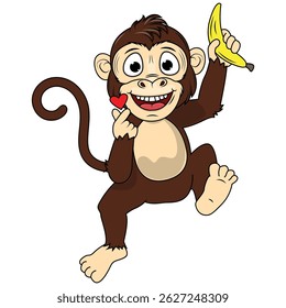 Cartoon Illustration of a Cheerful Monkey