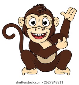 Cartoon Illustration of a Cheerful Monkey