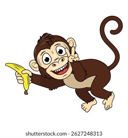 Cartoon Illustration of a Cheerful Monkey