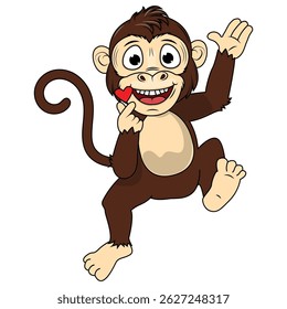 Cartoon Illustration of a Cheerful Monkey