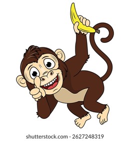 Cartoon Illustration of a Cheerful Monkey