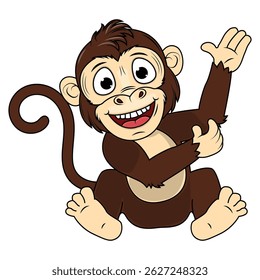 Cartoon Illustration of a Cheerful Monkey