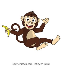 Cartoon Illustration of a Cheerful Monkey