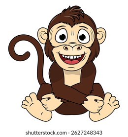 Cartoon Illustration of a Cheerful Monkey