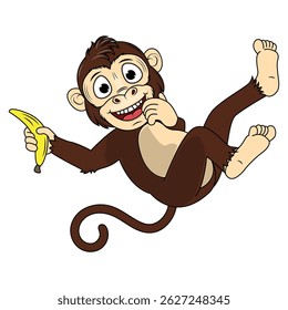 Cartoon Illustration of a Cheerful Monkey