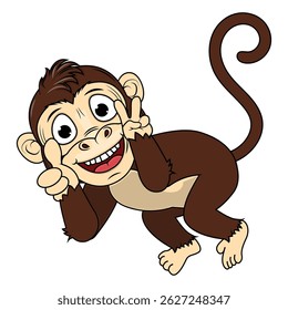 Cartoon Illustration of a Cheerful Monkey