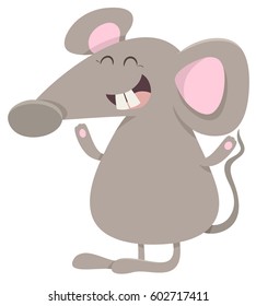 Cartoon Illustration of Cheerful Mouse Animal Character