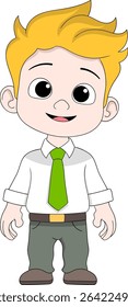 Cartoon illustration of a cheerful office worker enjoying a cozy and friendly work environment.