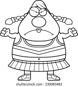 A cartoon illustration of a cheerleader looking angry.