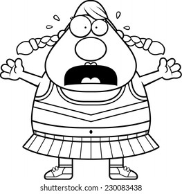 A cartoon illustration of a cheerleader looking scared.