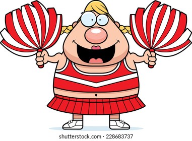 A cartoon illustration of a cheerleader with pompoms.