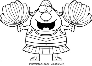 A cartoon illustration of a cheerleader with pompoms.