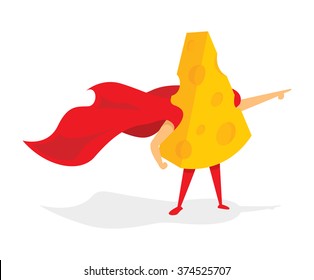 Cartoon illustration of cheese super hero with cape