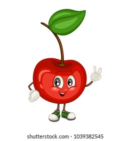 Cartoon Illustration of a Cherry. Cute Fruit Mascot. Vector Illustration