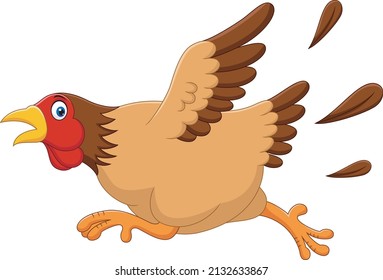 Cartoon illustration of chicken hen running	