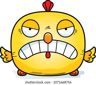 A cartoon illustration of a chicken looking angry.