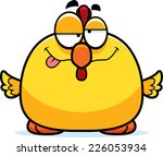 A cartoon illustration of a chicken looking drunk.