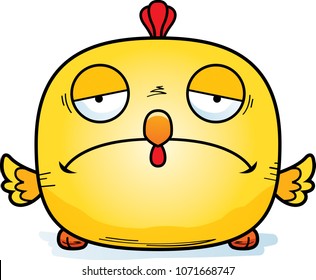 A cartoon illustration of a chicken looking sad.
