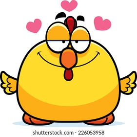 A cartoon illustration of a chicken in love.