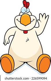 A cartoon illustration of a chicken sitting.