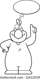 A cartoon illustration of a chicken thinking.