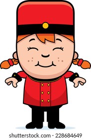A cartoon illustration of a child bellhop smiling.