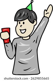 Cartoon Illustration of Child Celebrating at Party Birthday