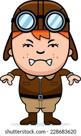 A cartoon illustration of a child pilot looking angry.