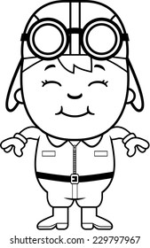 A cartoon illustration of a child pilot smiling.