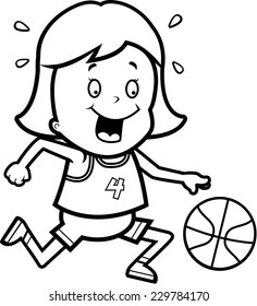 A cartoon illustration of a child playing basketball.