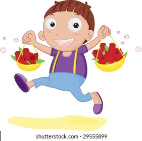 cartoon illustration of a child with roses