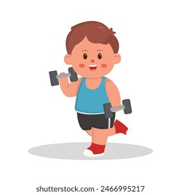cartoon illustration of children playing fitnes. characters doing sports with a simple happy concept
