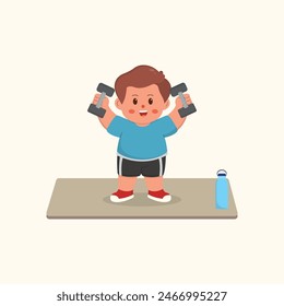 cartoon illustration of children playing fitnes. characters doing sports with a simple happy concept