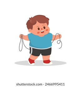 cartoon illustration of children playing jump rope. characters doing sports with a simple happy concept