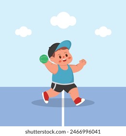 cartoon illustration of children playing tenis. characters doing sports with a simple happy concept