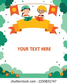 Cartoon Illustration Of Children Reading BooK