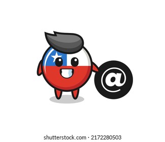Cartoon Illustration of chile flag badge standing beside the At symbol , cute style design for t shirt, sticker, logo element