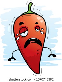 A cartoon illustration of a chili pepper crying.