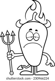 A cartoon illustration of a chili pepper devil looking sad.