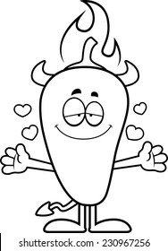 A cartoon illustration of a chili pepper devil ready to give a hug.