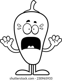 A cartoon illustration of a chili pepper looking scared.