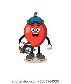 Cartoon Illustration of chili pepper as a woodworker , character design