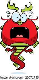 A cartoon illustration of a Chinese dragon looking scared.