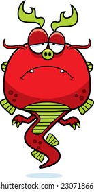 A cartoon illustration of a Chinese dragon looking sad.