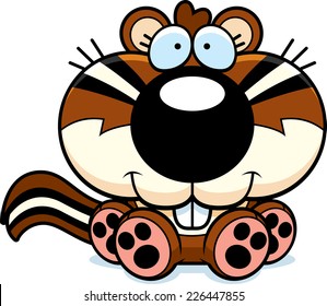 A cartoon illustration of a chipmunk sitting and smiling.