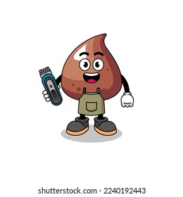 Cartoon Illustration of choco chip as a barber man , character design