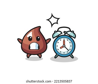 Caricatura Ilustración del chip de choco sorprendida con un reloj despertador gigante, diseño lindo