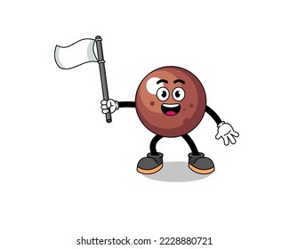 Cartoon Illustration of chocolate ball holding a white flag , character design